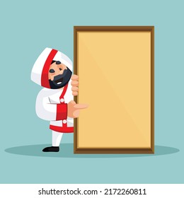 Punjabi chef showing a board. Vector graphic illustration. Individually on colored background. 