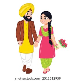 Punjabi Couple Cartoon Character Vector Illustration