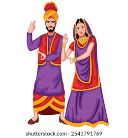 Punjabi Couple Dance In Traditional Costume Vector Illustration (Royalty Free)