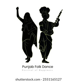 Punjabi cultural dance silhouette, A vector illustration of couple dance, A folk dance vector silhouette