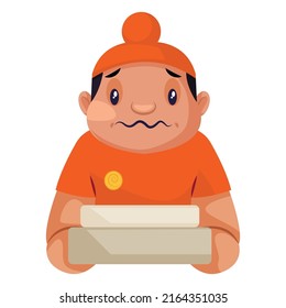 Punjabi delivery boy is sad. Vector graphic illustration. Individually on white background.	