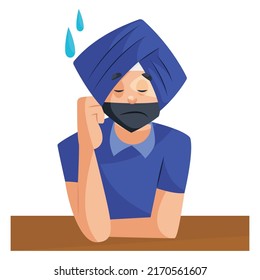 Punjabi doctor is sitting sad. Vector graphic illustration. Individually on a white background. 