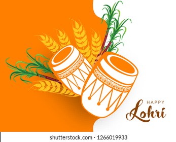 Punjabi Festival Indian Background. Happy Lohri Traditional Pattern Greeting Card Design.