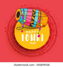 Punjabi festival of lohri celebration background with decorated drum.