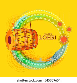 Punjabi festival of lohri celebration background with decorated drum.