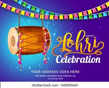 Punjabi festival of lohri celebration background with decorated drum.