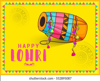 Punjabi festival of lohri celebration background with decorated drum.