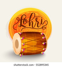 Punjabi festival of lohri celebration background with decorated drum.