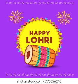 Punjabi festival of lohri celebration background with decorated drum.Easy to edit.