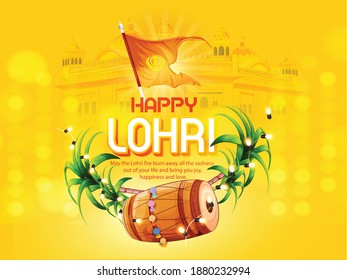Punjabi festival of lohri celebration  With Bonfire, Sugarcane, Decorated Drum Instruments