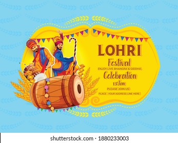 Punjabi festival of lohri celebration  With Bonfire, Sugarcane, Decorated Drum Instruments