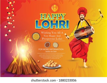 Punjabi festival of lohri celebration  With Bonfire, Sugarcane, Decorated Drum Instruments