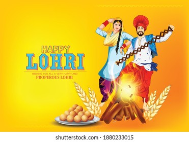 Punjabi festival of lohri celebration  With Bonfire, Sugarcane, Decorated Drum Instruments
