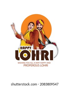 Punjabi festival lohri celebration bonfire background. Vector illustration