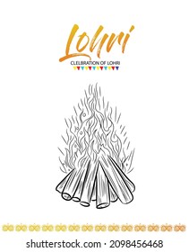Punjabi festival lohri celebration bonfire background. Vector illustration