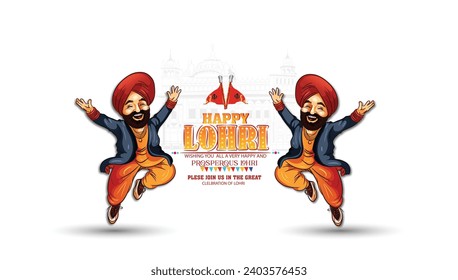 Punjabi festival lohri celebration bonfire background. Vector illustration