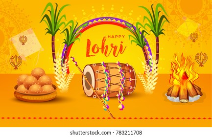 Punjabi festival of lohri celebration Poster Or Banner background.