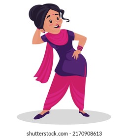 Punjabi girl is dancing. Vector graphic illustration. Individually on a white background.