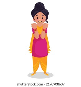 Punjabi girl is showing bangles. Vector graphic illustration. Individually on a white background.