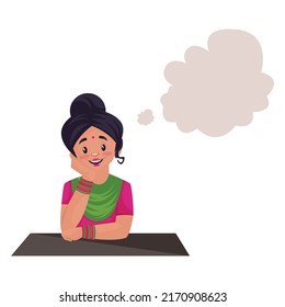 Punjabi girl is thinking. Vector graphic illustration. Individually on a white background.