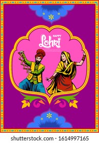 Punjabi harvest festival of lohri celebration bonfire background with wishes of Happy Lohri 