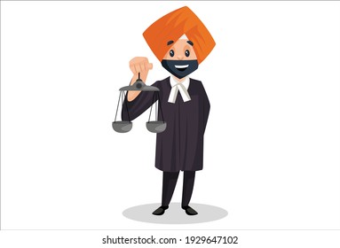 Punjabi judge is holding justice scales in hand. Vector graphic illustration. Individually on white background.