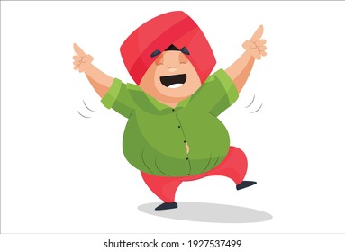 Punjabi man is happy and dancing. Vector graphic illustration. Individually on a white background.