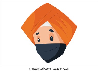Punjabi man is with smiling face expression. Vector graphic illustration. Individually on a white background.