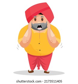 Punjabi man is with surprised face. Vector graphic illustration. Individually on a white background.