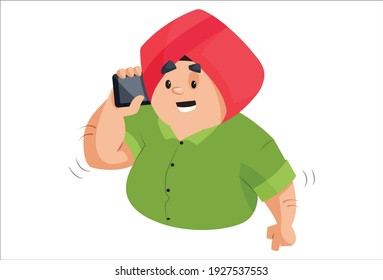 Un hombre punyabí está hablando por teléfono móvil. Ilustración gráfica vectorial. Individualmente sobre un fondo blanco.