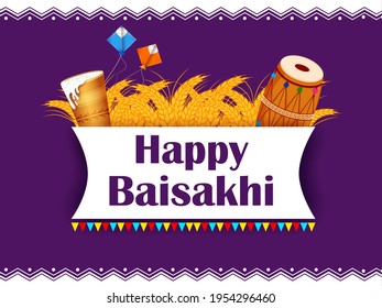 Punjabi New Year greeting background for Happy Baisakhi celebrated in Punjab, India .Vector illustration