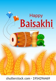 Punjabi New Year greeting background for Happy Baisakhi celebrated in Punjab, India .Vector illustration