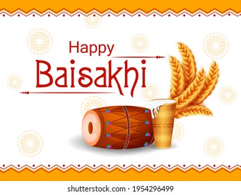 Punjabi New Year greeting background for Happy Baisakhi celebrated in Punjab, India .Vector illustration