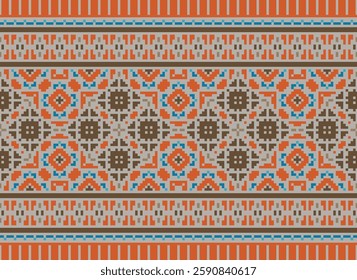 Punjabi Pattern Seamless Bandana print silk Motif embroidery, Pixel Ikat embroidery vector Design for Print indigenous art aboriginal art pattern floral kurti mughal border