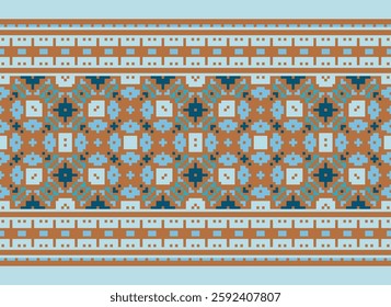 Punjabi Pattern Seamless Bandana print silk Motif embroidery, Pixel Ikat embroidery vector Design for Print border embroidery ancient egypt