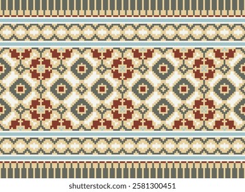 Punjabi Pattern Seamless Native American, Motif embroidery, Pixel Ikat embroidery vector Design for Print egyptian pattern tibetan mandala bandanna