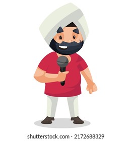 Punjabi politician is giving speech in the mike. Vector graphic illustration. Individually on a white background.