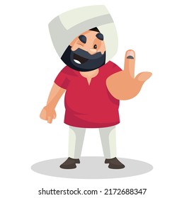 Punjabi politician is showing a vote mark on his finger. Vector graphic illustration. Individually on a white background.