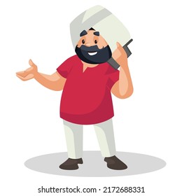 Punjabi politician is talking on a mobile phone. Vector graphic illustration. Individually on a white background.