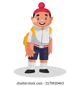 Punjabi schoolboy is wearing school bag. Vector graphic illustration. Individually on white background. 