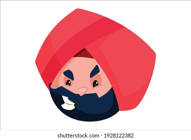 El comerciante de Punjabi está con cara enfadada. Ilustración gráfica vectorial. Individualmente sobre un fondo blanco.