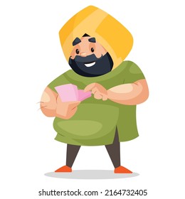 Punjabi Shopkeeper Is Counting Money. Vector Graphic Illustration. Individually On A White Background.	