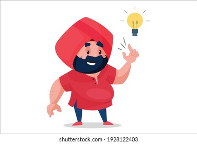 Punjabi shopkeeper is with an idea. Vector graphic illustration. Individually on a white background.