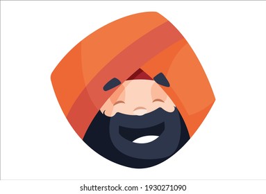 Punjabi shopkeeper is with laughing face. Vector graphic illustration. Individually on a white background.
