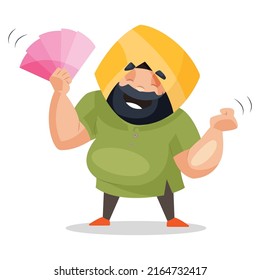 Punjabi Shopkeeper With Money. Vector Graphic Illustration. Individually On A White Background. 