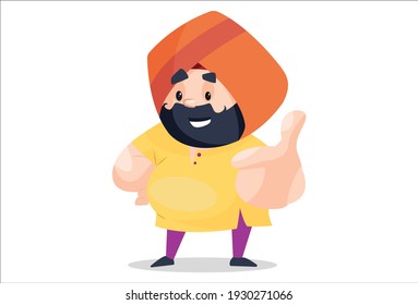 Punjabi shopkeeper is showing thumbs up. Vector graphic illustration. Individually on a white background.