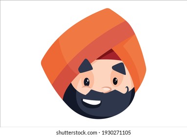 El comerciante de Punjabi tiene una cara sonriente. Ilustración gráfica vectorial. Individualmente sobre un fondo blanco.