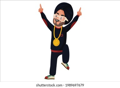 Punjabi singer is dancing. Vector graphic illustration. Individually on a white background.