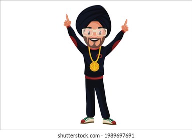 Punjabi singer is happy and dancing. Vector graphic illustration. Individually on a white background.