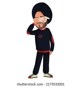 Punjabi singer is put his hand on face. Vector graphic illustration. Individually on a white background.